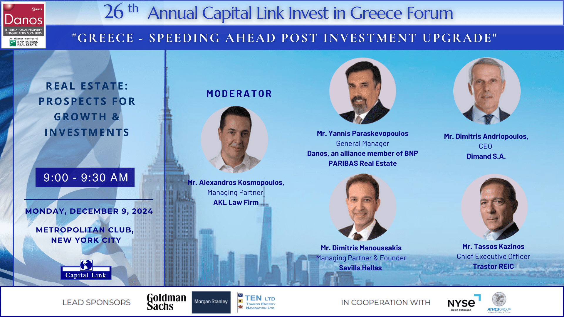 Participation of Danos at 26th Annual Capital Link Invest in Greece Forum, New York City
